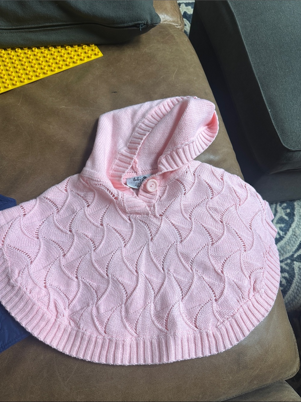 Baby Girl Pink Hooded Knit Poncho -